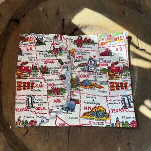 Handmade vintage cotton US map travel lingerie bag button closure rickrack trim